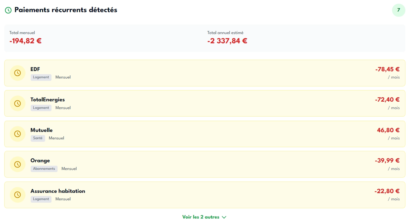 ScanCompte détecte les paiements récurrents