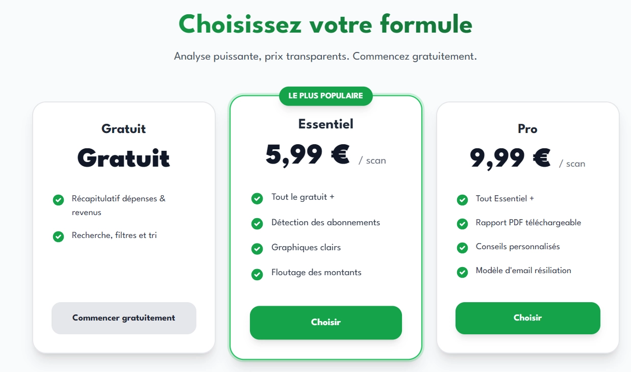 Différentes formules pour une analyse de votre compte bancaire